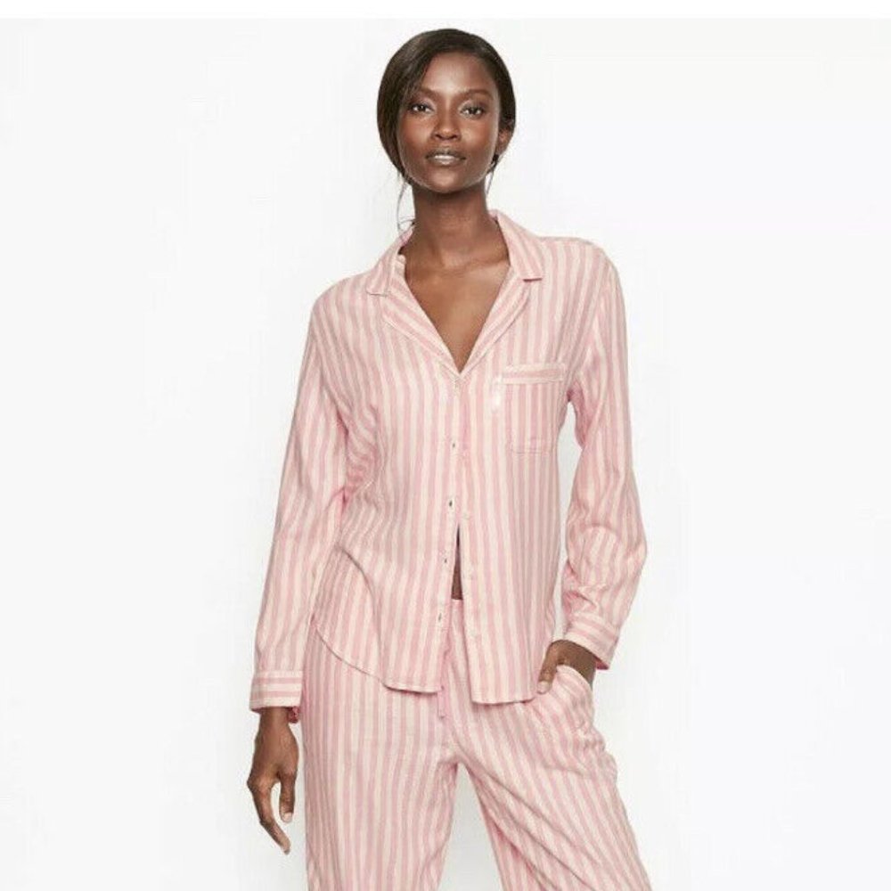 Victoria's Secret Flannel PJ Set - Pink Stripe NWT